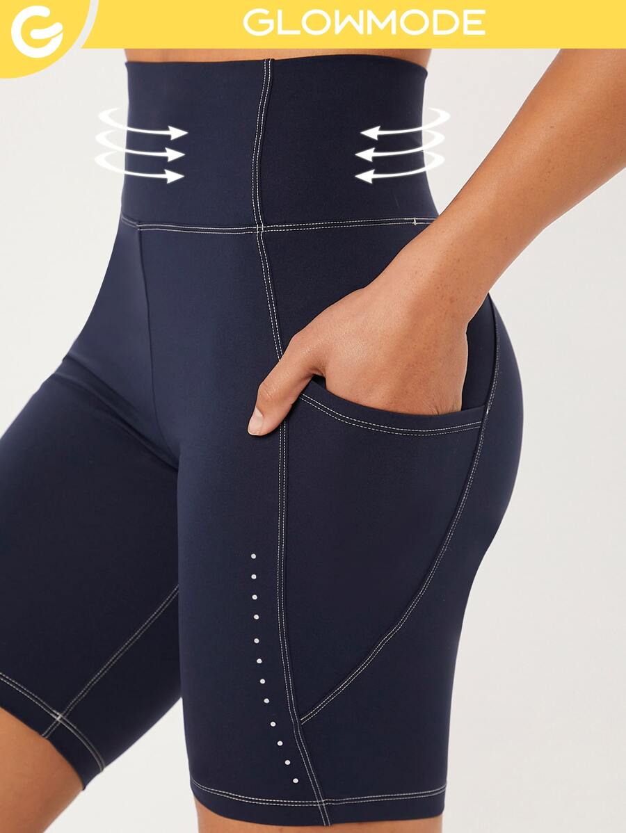GLOWMODE 8" Powersculpt™ Reflective Stitch Side Pocket Bike Shorts - Navy Blue - View 1
