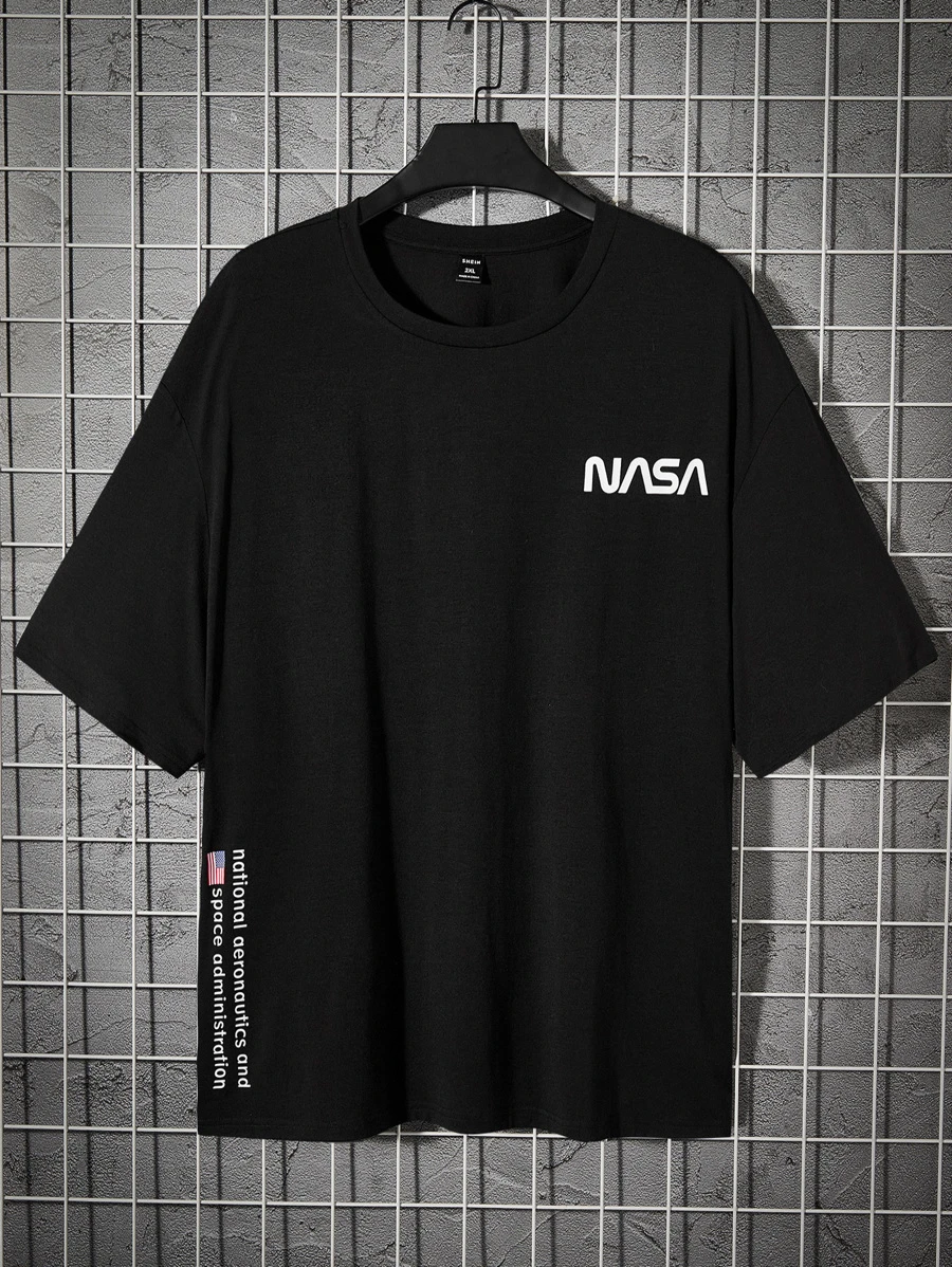 EASEVO Hombres Camiseta con estampado de letra - Negro - Ver 1