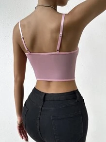 SHEIN Privé Floral Lace Insert Bustier Cami Top - Pink - View 2