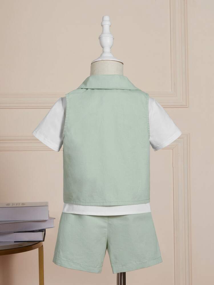 Baby Boy Double Breasted Vest Blazer & Shorts & Tee