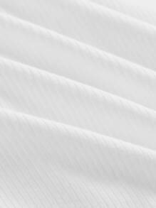 SHEIN MOD Black Tie Neck Asymmetrical Hem Open Placket Butterfly Metal Buckle White Crop Tee