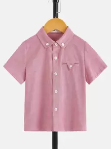SHEIN Toddler Boys Button Front Shirt - Dusty Pink - View 1