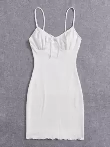 SHEIN EZwear Tie Front Lettuce Trim Cami Dress - White - View 5