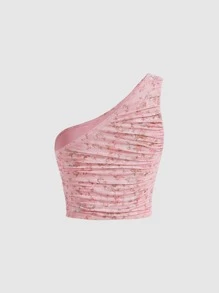 SHEIN MOD Áo nữ Xù Họa tiết hoa Giải trí - Màu Hồng baby - Xem 2