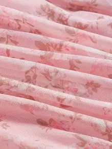 SHEIN MOD Áo nữ Xù Họa tiết hoa Giải trí - Màu Hồng baby - Xem 3