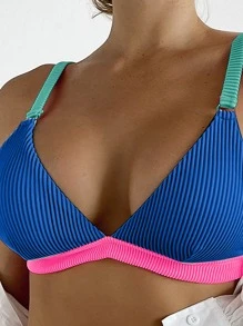 SHEIN Swim リング付き カラーブロックリブ素材 ビキニセット、サマービーチに最適 - ロイヤルブルー - チェックする 4