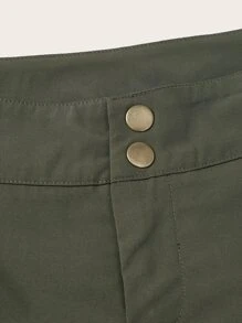 SHEIN ICON Cut Out Flare Leg Trousers - Army Green - View 3