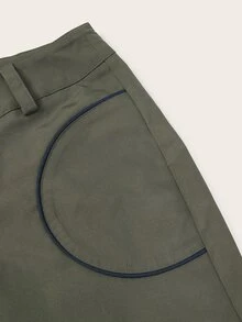 SHEIN ICON Cut Out Flare Leg Trousers - Army Green - View 4