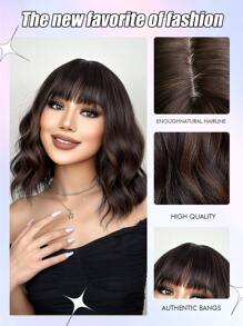 自然短卷人造假髮帶劉海 - 間色 - 查看 8