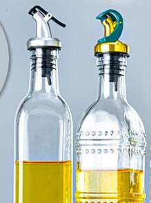 1pc Transparent Glass Oil Bottle With Automatic Opening & Closing Spout, Anti-Leak Kitchen Soy Sauce Vinegar Bottle, Seasoning Container - Clear - View 2
