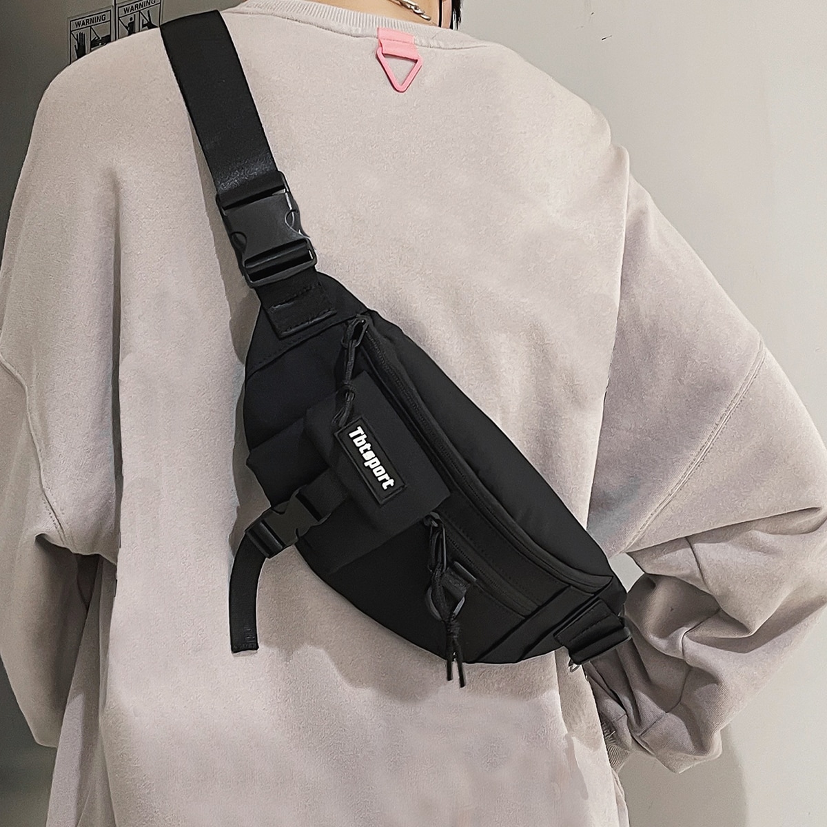 Bolso de bandolera para hombres con estampado de letras, riñonera de moda, útiles escolares, con logotipo estampado, bolso de hombro, estilo deporti