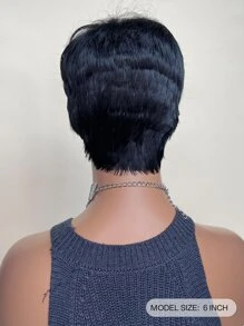Pelucas sintéticas resistentes al calor, peluca negra ondulada Natural corta con flequillo, cabello Natural diario de 6 pulgadas para mujeres - Negro - Ver 3