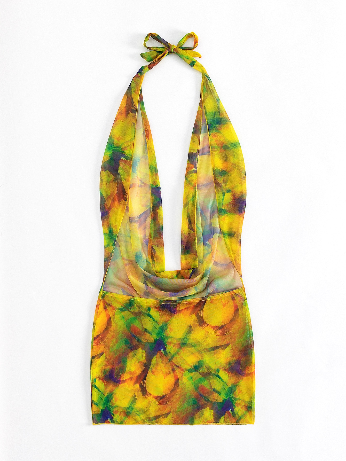 SHEIN Swim Vcay Allover Print Plunging Neck Backless Cover Up Dress