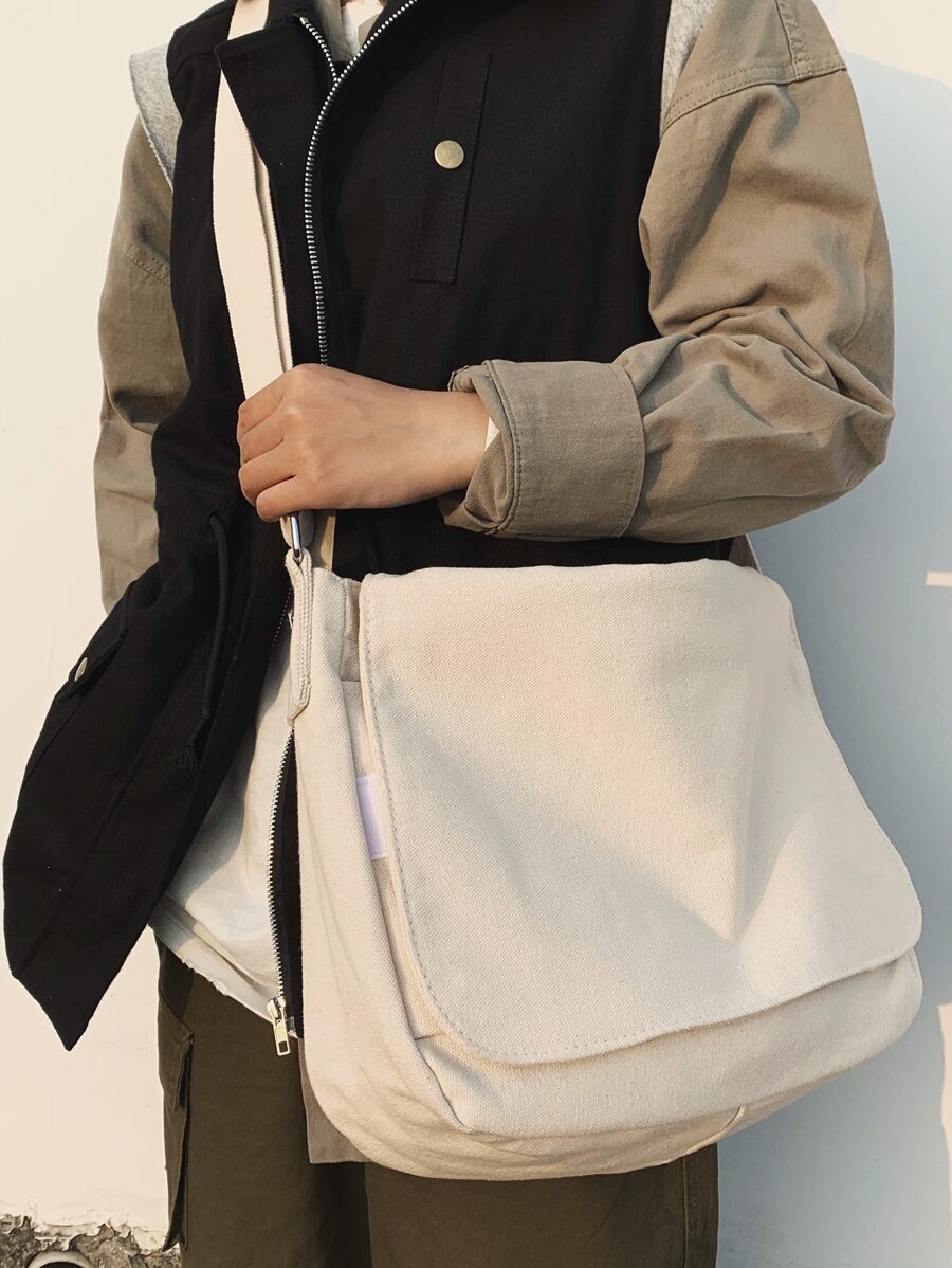 男士極簡翻蓋郵差包 - 白色 - 查看 1