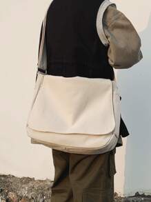 男士極簡翻蓋郵差包 - 白色 - 查看 2