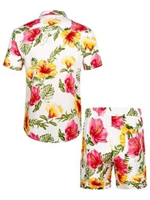 NITAGUT 男士熱帶圖案襯衫和腰部抽繩短褲 - 彩色 - 查看 2
