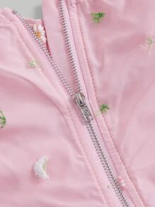 SHEIN MOD 花卉刺繡胸部褶皺泡泡袖短款襯衫 - 淺粉色 - 查看 4