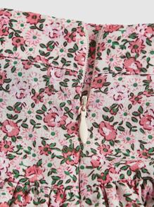 SHEIN MOD Conjunto rosa con parte superior de flores menudas con decoración de botones y falda de doble capa con orilla de volantes para el verano - Multicolor - Ver 3