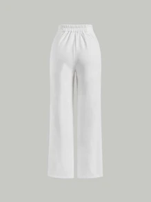 SHEIN MOD 高腰接缝细节直筒裤 - 白色 - 查看 2