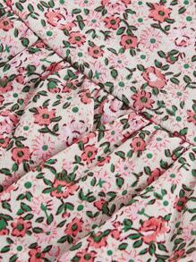 SHEIN MOD Conjunto rosa con parte superior de flores menudas con decoración de botones y falda de doble capa con orilla de volantes para el verano - Multicolor - Ver 4