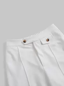 SHEIN MOD 高腰接缝细节直筒裤 - 白色 - 查看 3