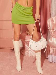 SHEIN ICON Falda ajustada talle bajo unicolor fruncido delantero - Verde Lima - Ver 4