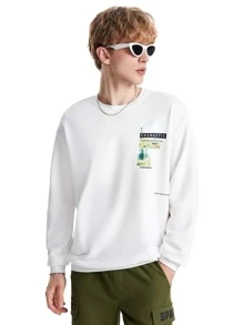 Manfinity 1pc Letter Graphic Drop Shoulder Sweatshirt - White - View 4