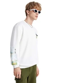 Manfinity 1pc Letter Graphic Drop Shoulder Sweatshirt - White - View 5