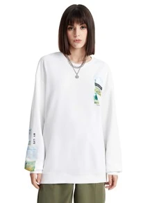 Manfinity 1pc Letter Graphic Drop Shoulder Sweatshirt - White - View 7