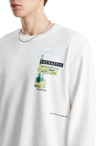 Manfinity 1pc Letter Graphic Drop Shoulder Sweatshirt - White - View 8