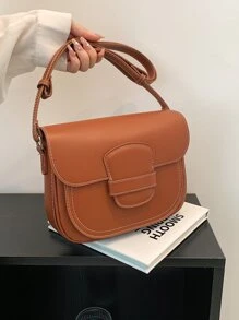 Minimalist Flap Saddle Bag - Brown - View 1