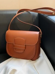 Minimalist Flap Saddle Bag - Brown - View 2
