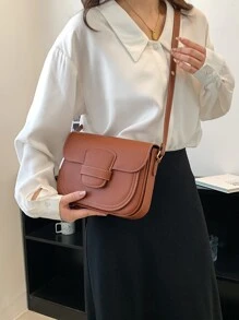 Minimalist Flap Saddle Bag - Brown - View 4