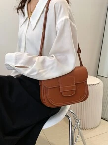 Minimalist Flap Saddle Bag - Brown - View 5