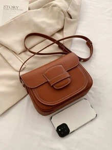 Minimalist Flap Saddle Bag - Brown - View 8