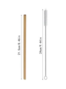 2 chiếc ống hút bằng thép không gỉ & 1 bàn chải làm sạch - Vàng - Xem 2