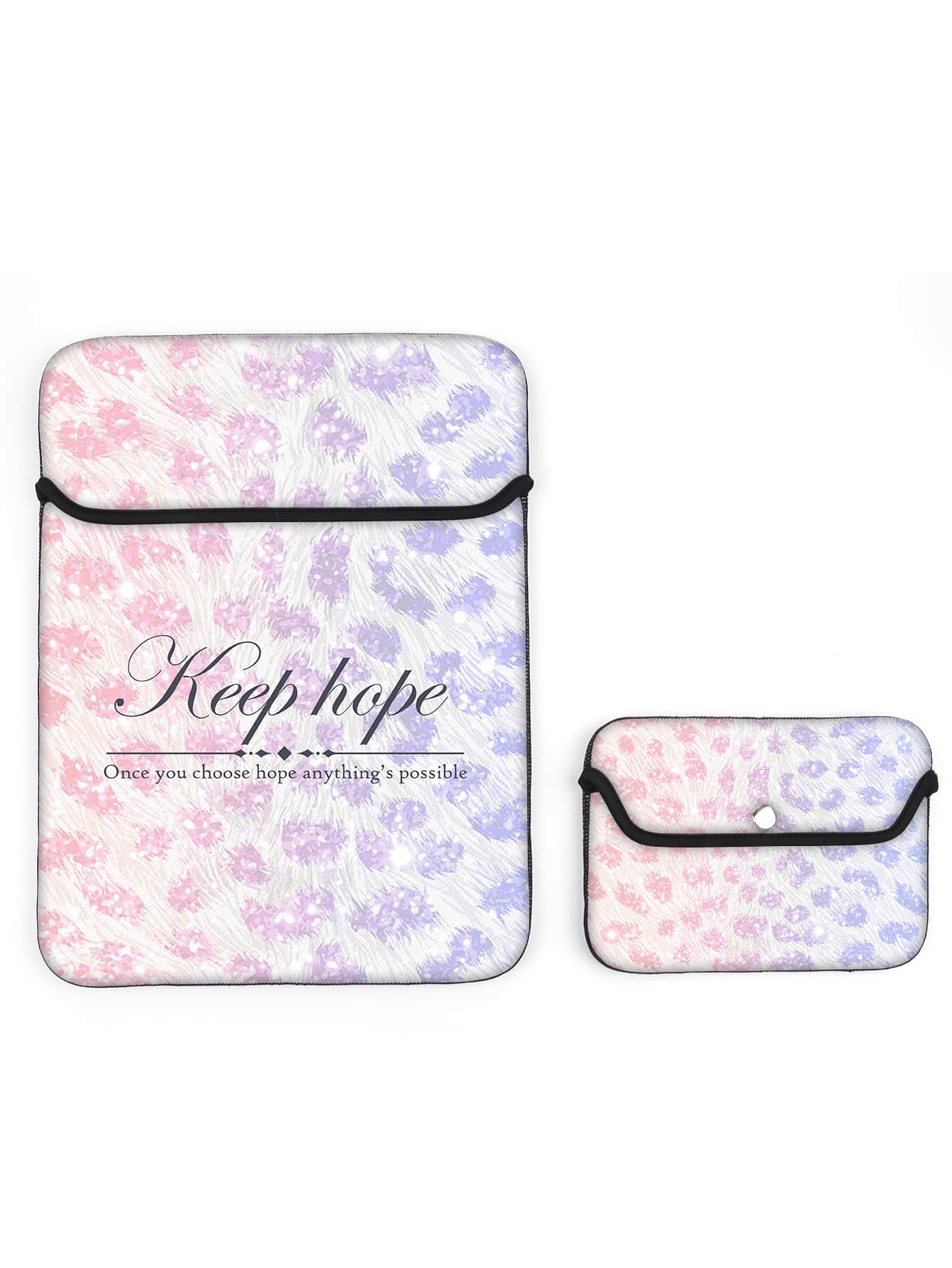 1入組13英寸標語圖案電腦包和1入組配件小袋 - 彩色 - 查看 1