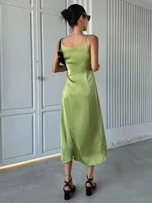 DAZY 素色扭結細節吊帶連衣裙 - 綠色 - 查看 2