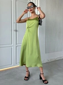 DAZY 素色扭結細節吊帶連衣裙 - 綠色 - 查看 6