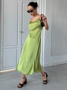 DAZY 素色扭結細節吊帶連衣裙 - 綠色 - 查看 4