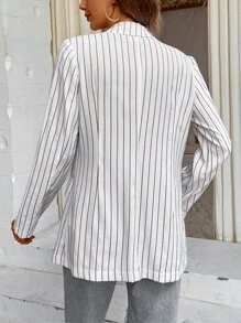 SHEIN Essnce 條紋印花西裝領西裝外套 - 杏色 - 查看 2