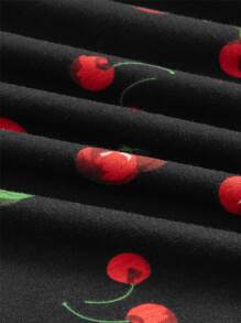 SHEIN MOD Vestido con estampado de cereza de cuello V - Negro - Ver 3