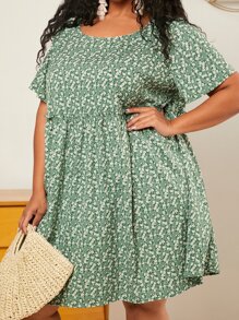SHEIN CURVE+ Plus Ditsy Floral Print Smock Dress - Multicolor - View 2
