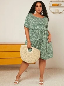 SHEIN CURVE+ Plus Ditsy Floral Print Smock Dress - Multicolor - View 4