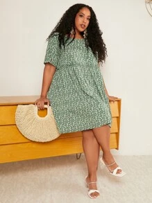 SHEIN CURVE+ Plus Ditsy Floral Print Smock Dress - Multicolor - View 1