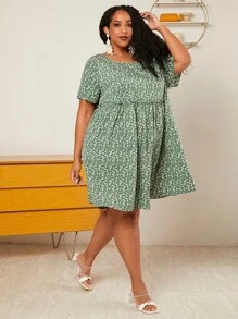 SHEIN CURVE+ Plus Ditsy Floral Print Smock Dress - Multicolor - View 7