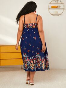 SHEIN CURVE+ 大碼印花吊帶連衣裙 - 彩色 - 查看 3