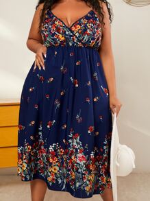 SHEIN CURVE+ 大碼印花吊帶連衣裙 - 彩色 - 查看 1