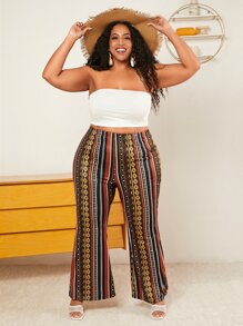 SHEIN CURVE+ Pantalones acampanados con estampado geométrico - Multicolor - Ver 2