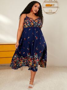 SHEIN CURVE+ 大碼印花吊帶連衣裙 - 彩色 - 查看 2